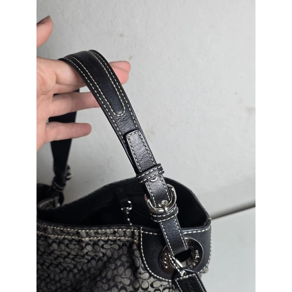 Vintage Coach F11666 Hobo Bucket Bag Shoulder Bag Black Gray Signature 14 In - Picture 5 of 8
